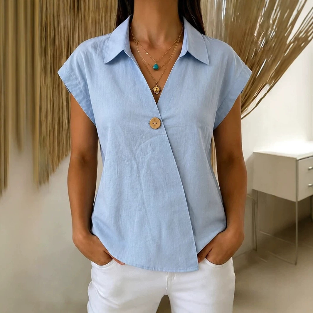 Loose-fitting Casual Lapel-button Top