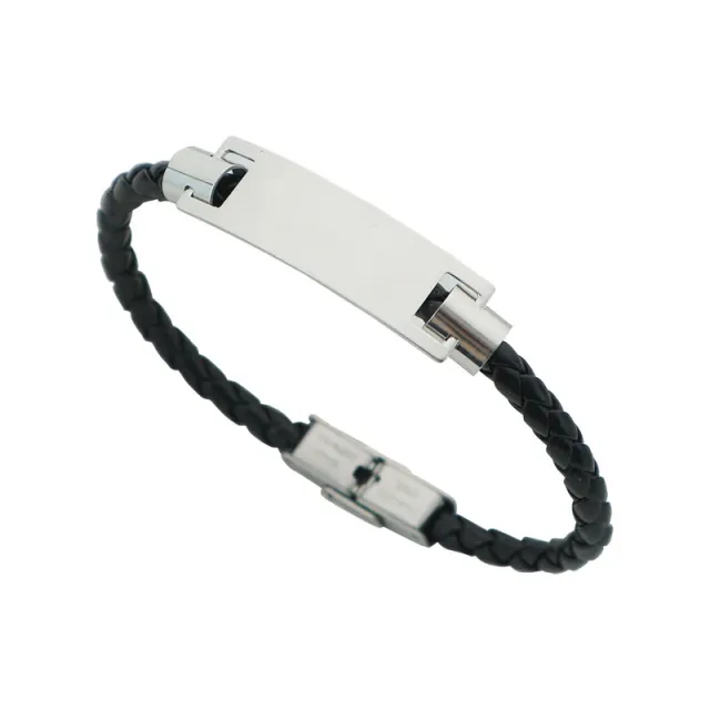 Woven Leather String Niche Design DIY Glossy Can Carve Writing Stainless Steel Bracelet Black - Shop at LoveMi
