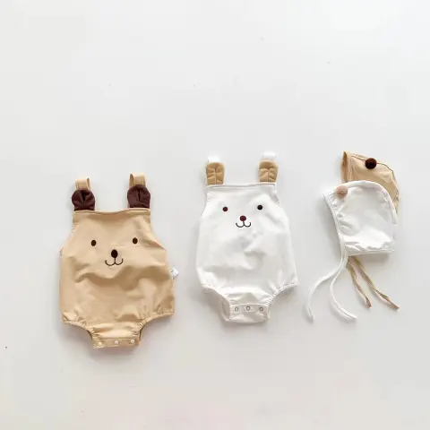 Strap Romper Korean Style Cartoon Embroidered Bear Men