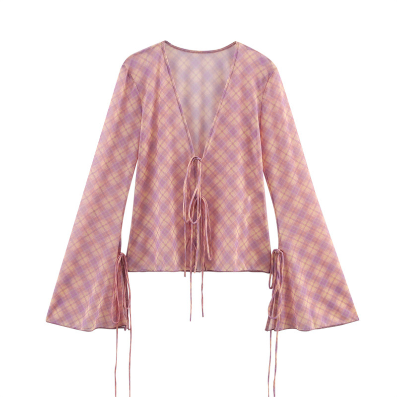 Plaid Printed Silk Net Shirt Dress Top L - Shop at LoveMi