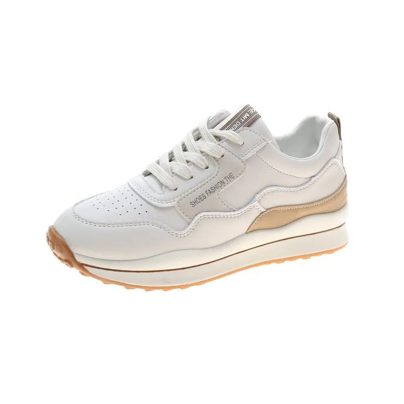 Breathable Low Top Flat Bottom 41 Size Female Lace-up Casual Shoes - Khaki