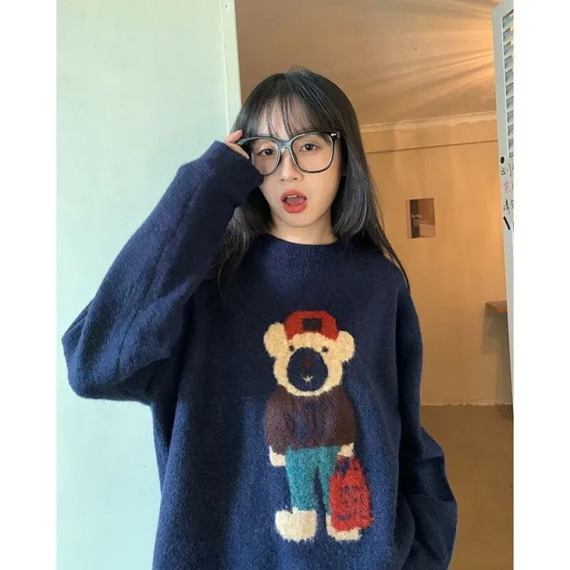 Simple Style Blue Pullover Knitwear Women's Soft Style Sweater Blue - Shop at LoveMi