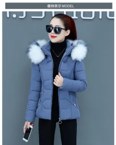 Female Short Cotton Coat Thickened Slim Fit Fashionable Jacket - Blue - View 1