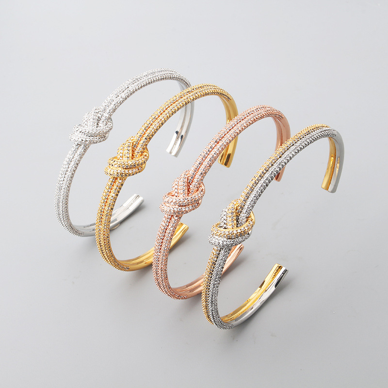Women's Electroplated Zircon Rope Knot Open Bracelet