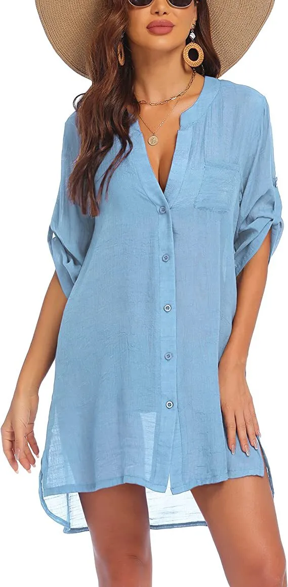 European And American Mini Skirt Sun Protection Beach Shirt Women Blue - Shop at LoveMi