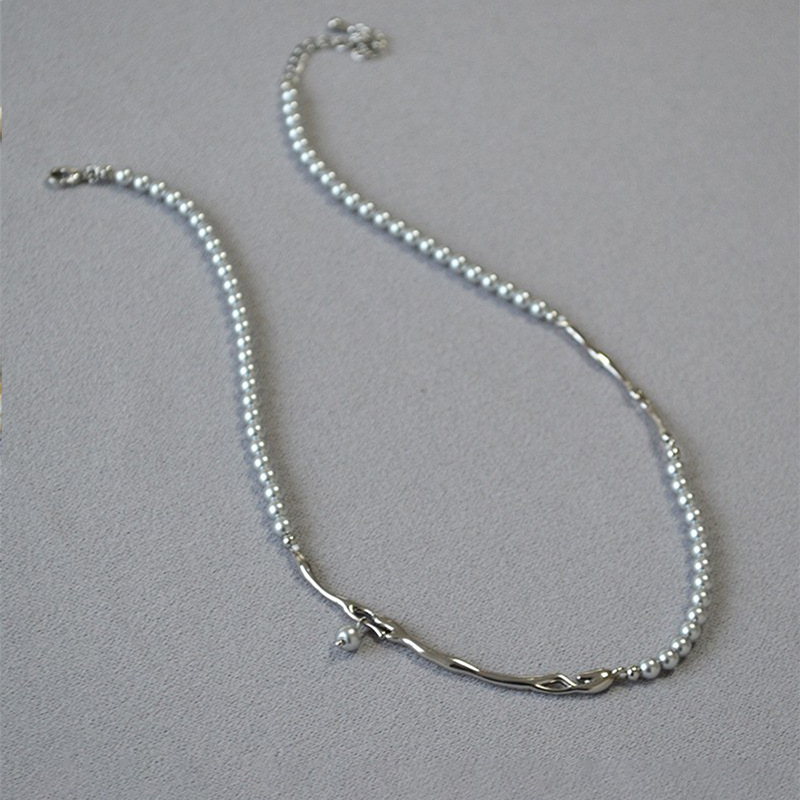 Electroplated Stitching Pearl Necklace Clavicle Chain