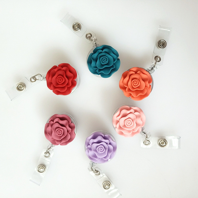 Resin Flower Employee ID Lanyard Clip With Adjustable Buckle