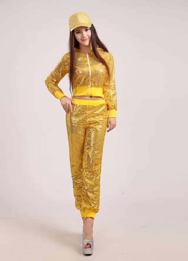 Performance Costume Female Jazz Dance Sequins Dancing Dress Yellow - Shop at LoveMi
