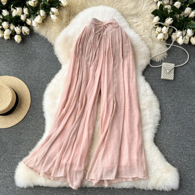 Thin Slimming High Waist Chiffon Pants Loose Casual Pants Pink - Shop at LoveMi