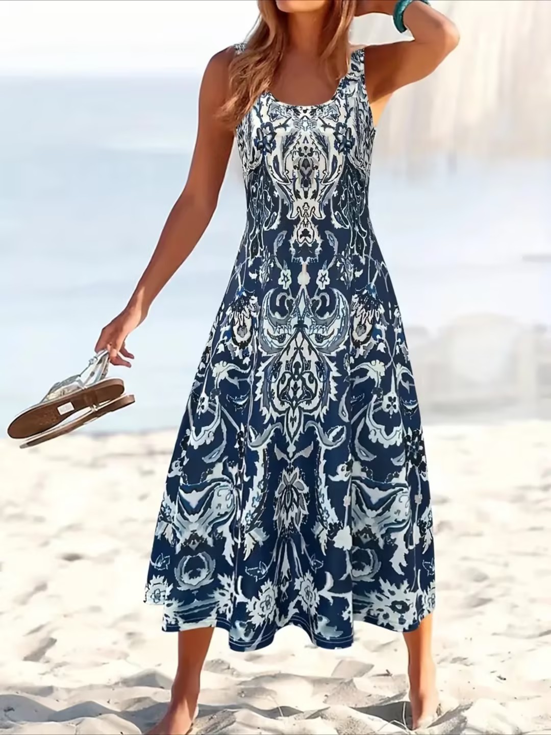 Fashionable Loose Comfortable Long Dress Round Neck Ladies