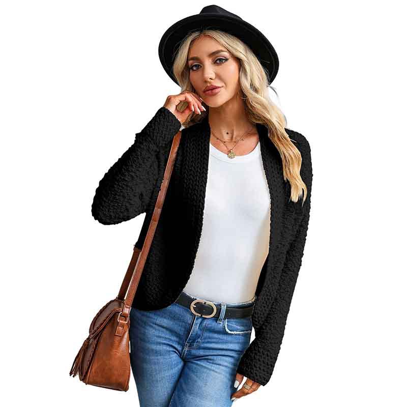 Simple Solid Color Outerwear Knitwear For Women Black - Shop at LoveMi