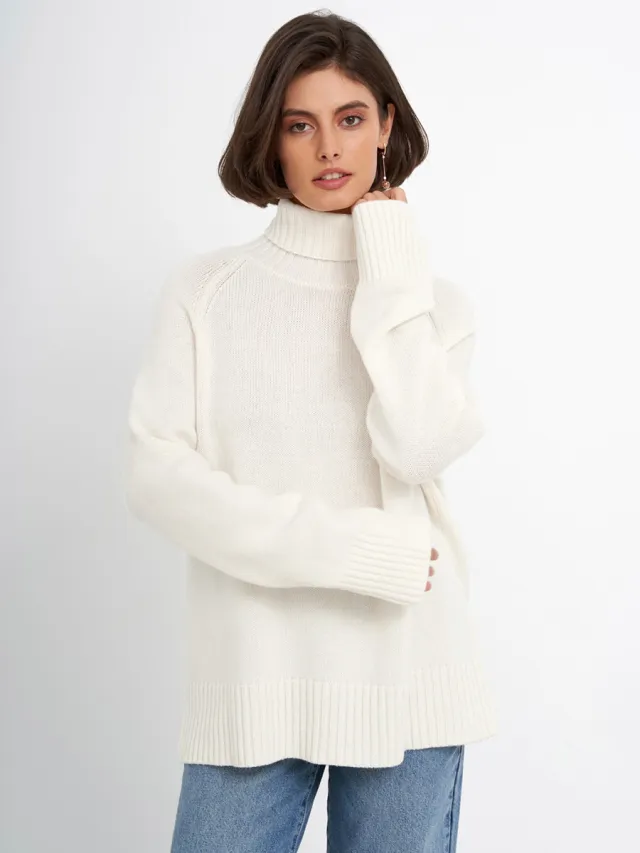 Elegant Commuter's All matching Solid Color Raglan Sleeve Sweater For Women Beige - Shop at LoveMi