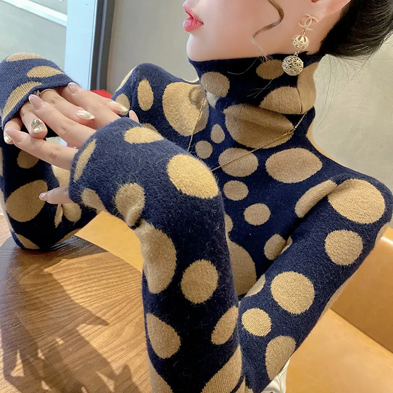 Womens Stylish Turtleneck Sweater Base Layer - Moon And Night-L