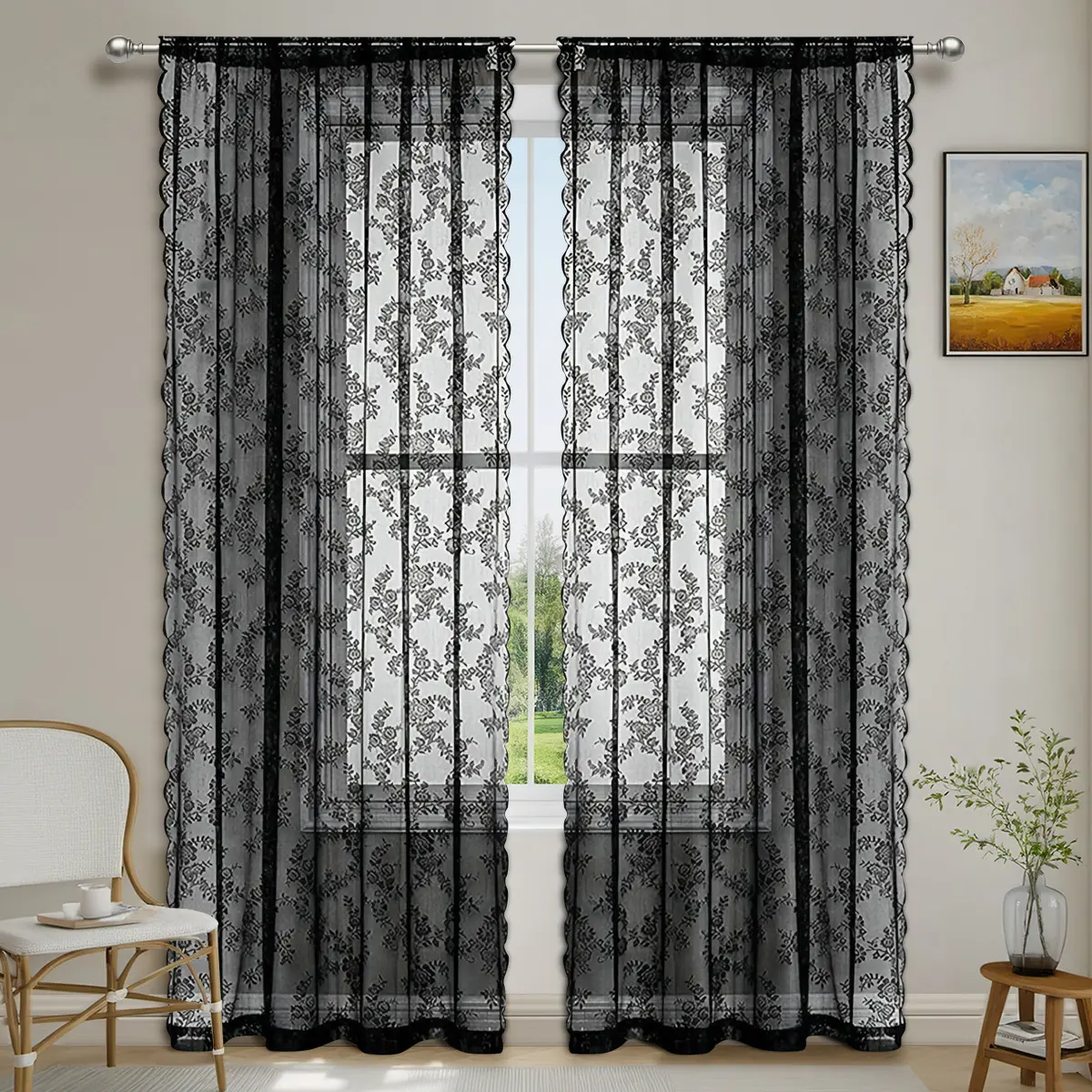 Vintage Lace Half Shade Curtain De Rod