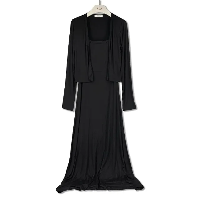 Two Piece Set Of Slim Fitting Women's Cardigan And Camisole Dress Black - Shop at LoveMi