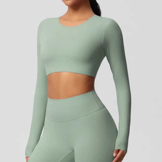 Yoga Clothes Pilates Running Sport Long Sleeve Top Green - Shop at LoveMi