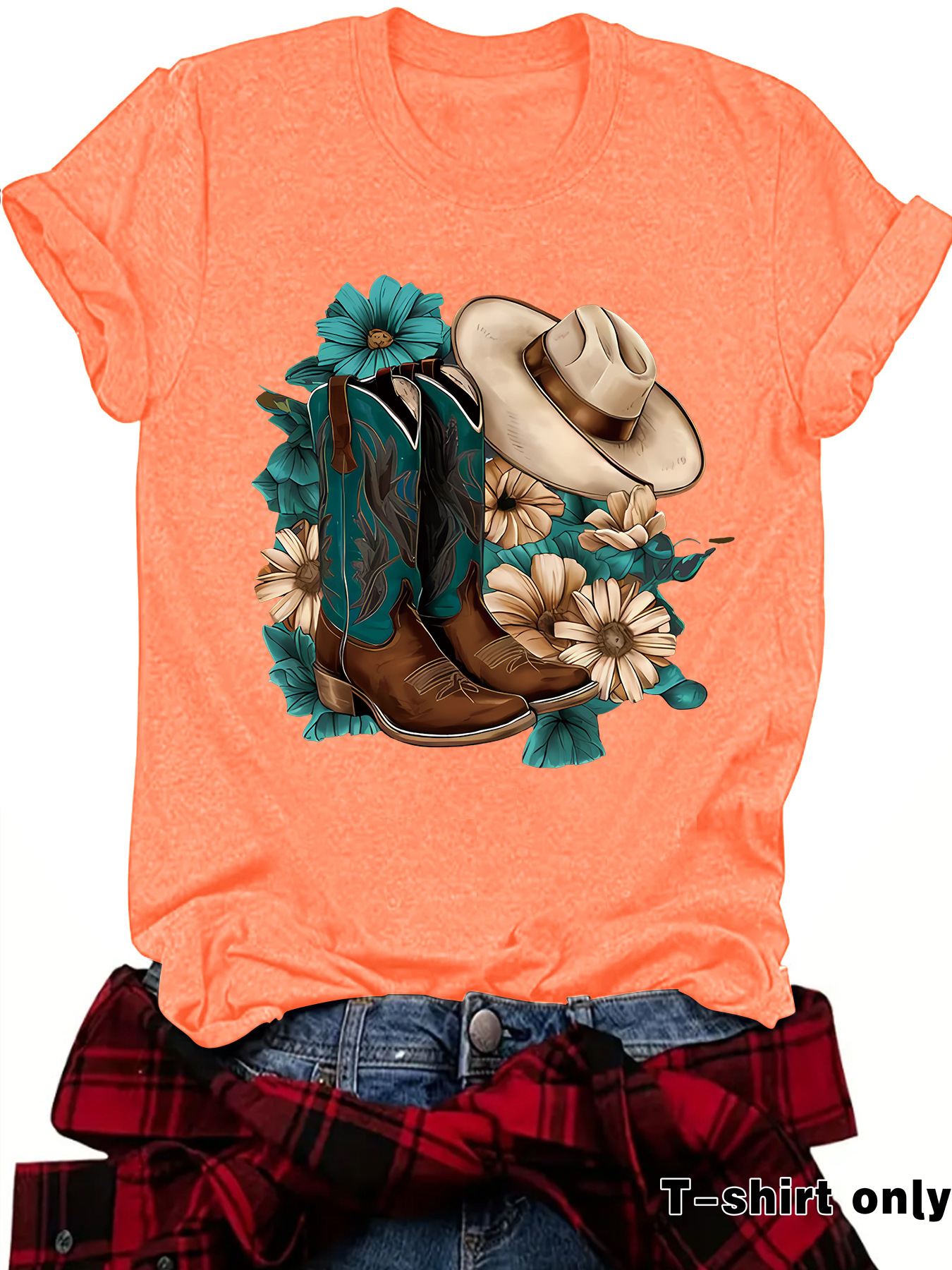 Womens Loose-fitting Fashionable Boots With A Hat Print And Short Sleeves