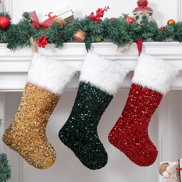 Christmas Holiday Decorations Sequined Plush Socks Set - Shop at LoveMi