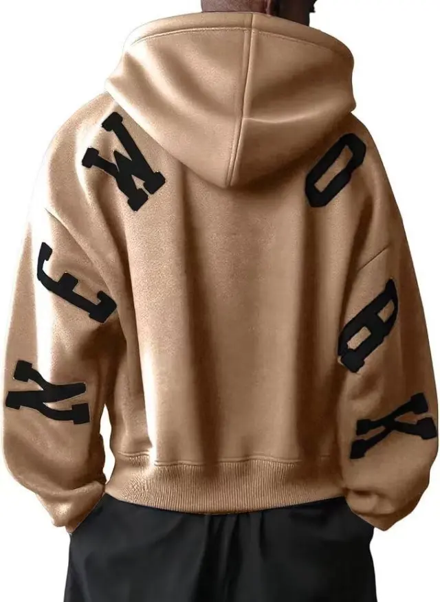Fashion Printed Thickening All match Long Sleeve Loose Hooded Sweater For Women Khaki Black Letters - Shop at LoveMi
