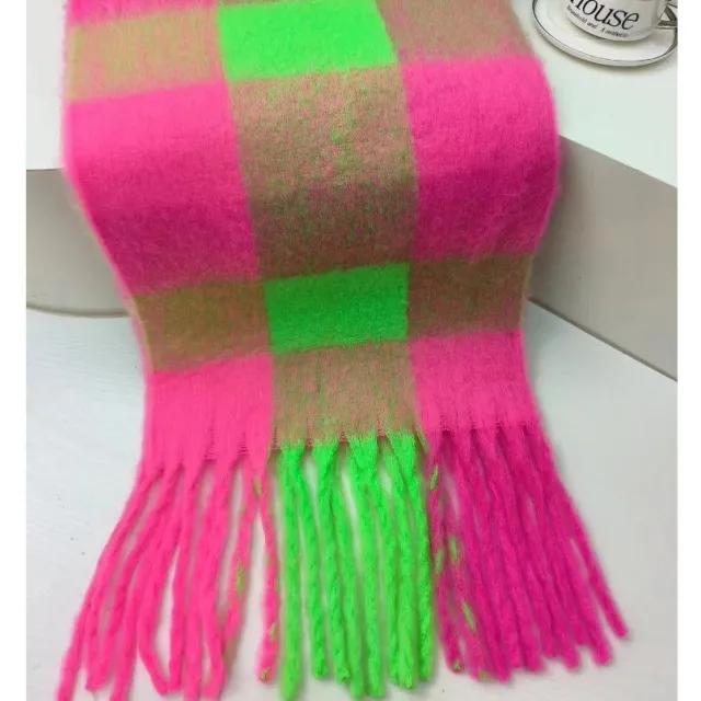Dopamine Street Product Plaid Scarf Color Thickened Rose Pink Green - Shop at LoveMi