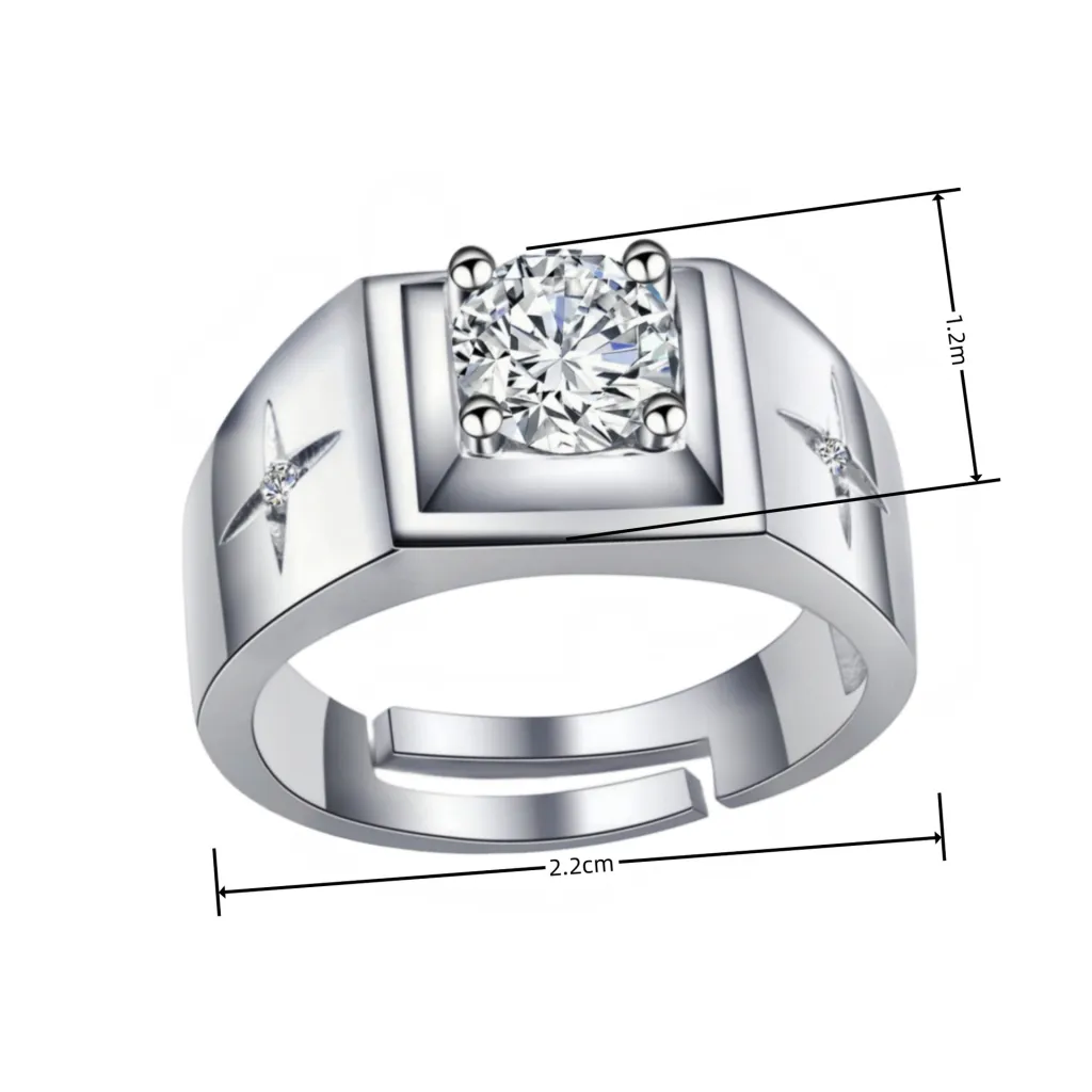 Lucky Cross Star Inlaid Diamond Plated 18K Ring - Platinum