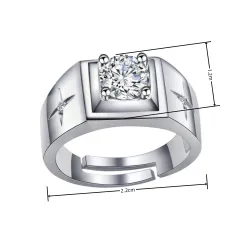 Lucky Cross Star Inlaid Diamond Plated 18K Ring - Platinum - View 1