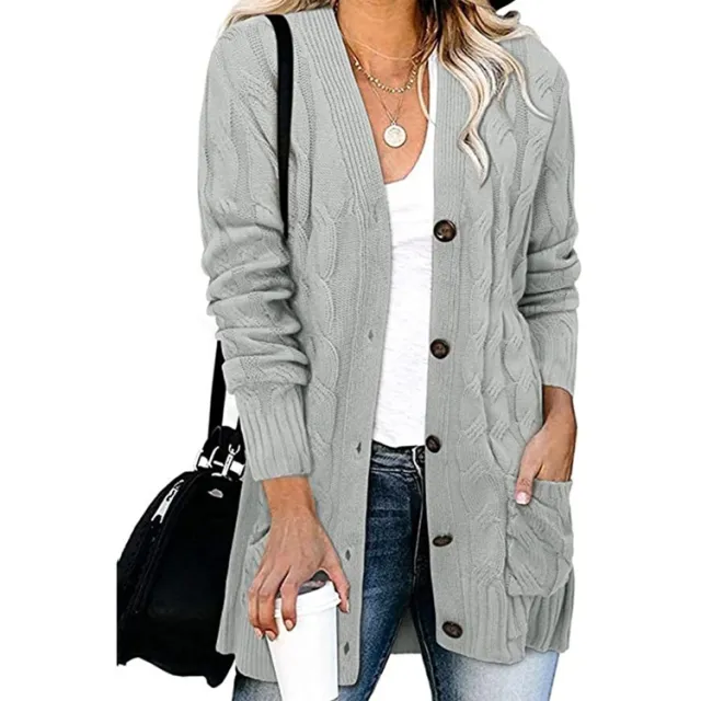 Autumn And Winter Women's Casual Knitted Button Coat Light Gray - Shop at LoveMi