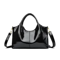 Premium Glossy Leather Trendy Commuter Bag - Black - View 1