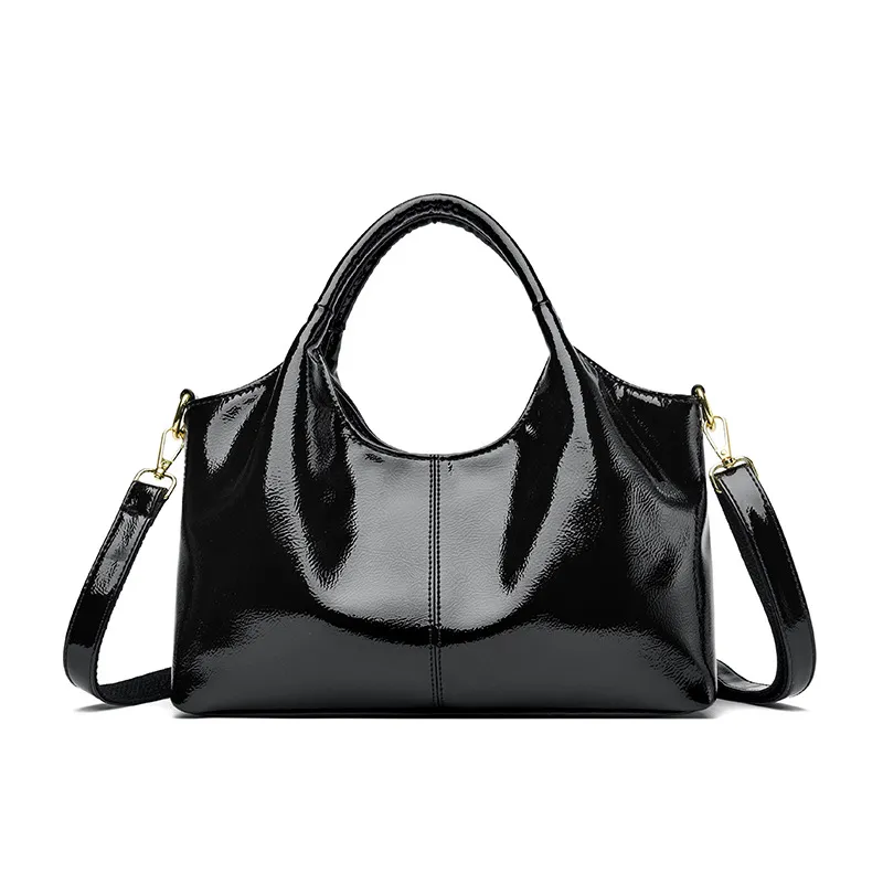 Premium Glossy Leather Trendy Commuter Bag - Black