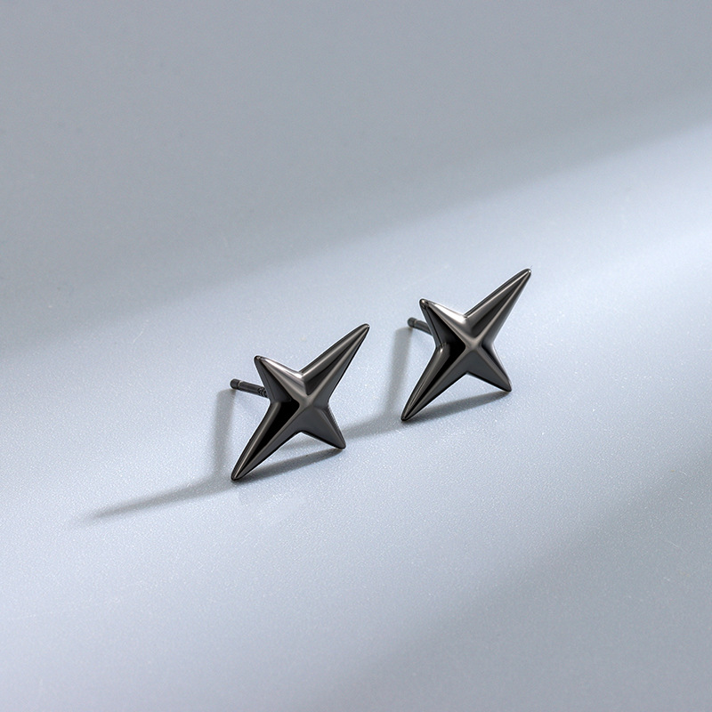 Sterling Silver Glossy Four-awn XINGX-seat Ear Studs