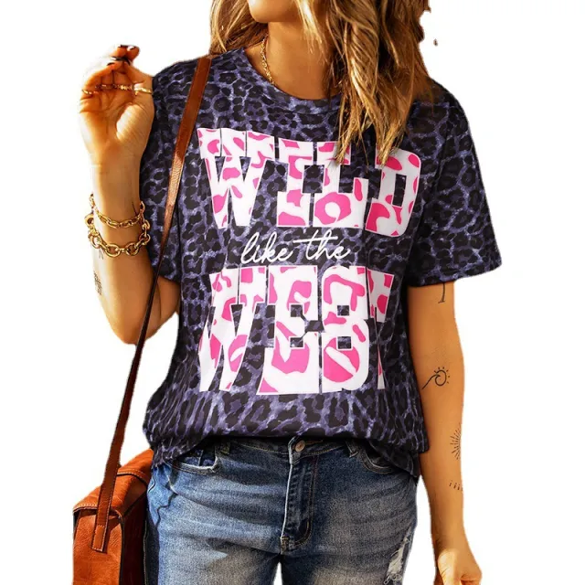 Women's Round Neck Leopard Print Pullover Simple Style Black - Shop at LoveMi