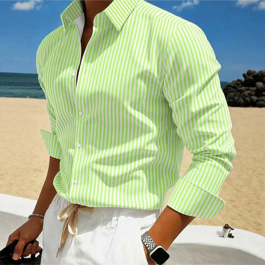 Men's Striped Long-sleeve Shirt For Summer