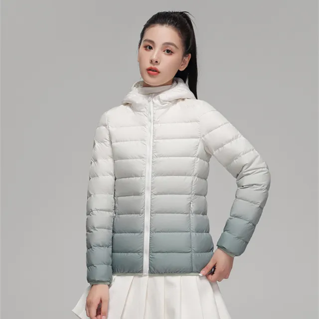 Women's Autumn And Winter Lightweight Down Jacket Hooded Gradient Color Gradient Light Green - Shop at LoveMi