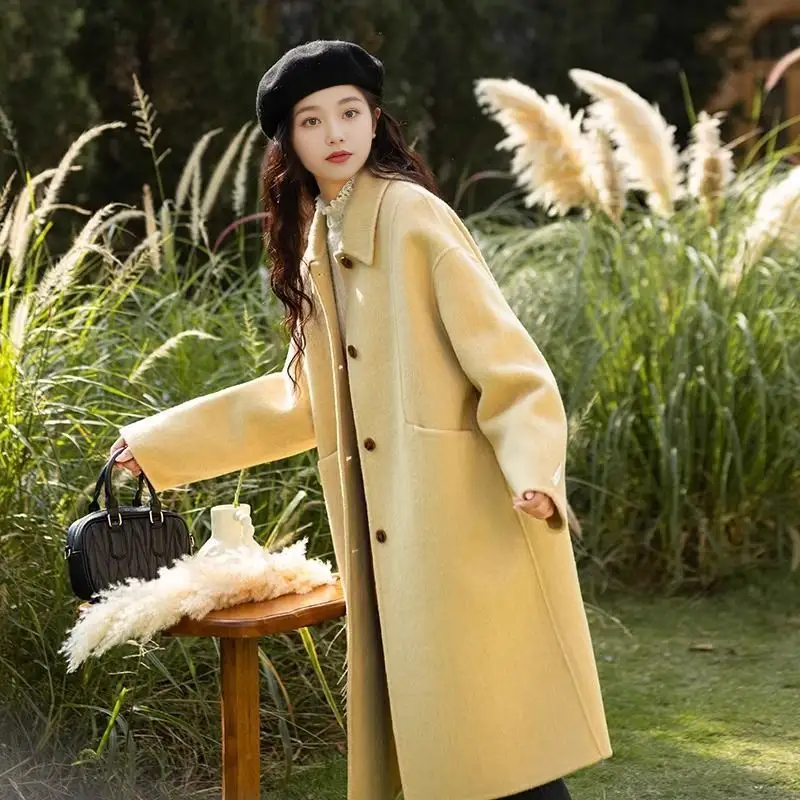 Loose-fit, Turn-down Collar, Double-faced Wool Coat, Mid-length