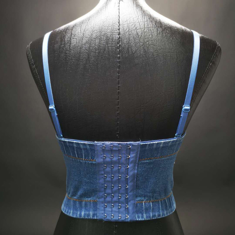 Denim Tube Top Design Sense Niche Tassel Rhinestone Camisole