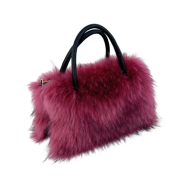 European And American Square Plush Bag Artificial Fur Raccoon Fur Portable Large Capacity Totes Rose - Shop at LoveMi