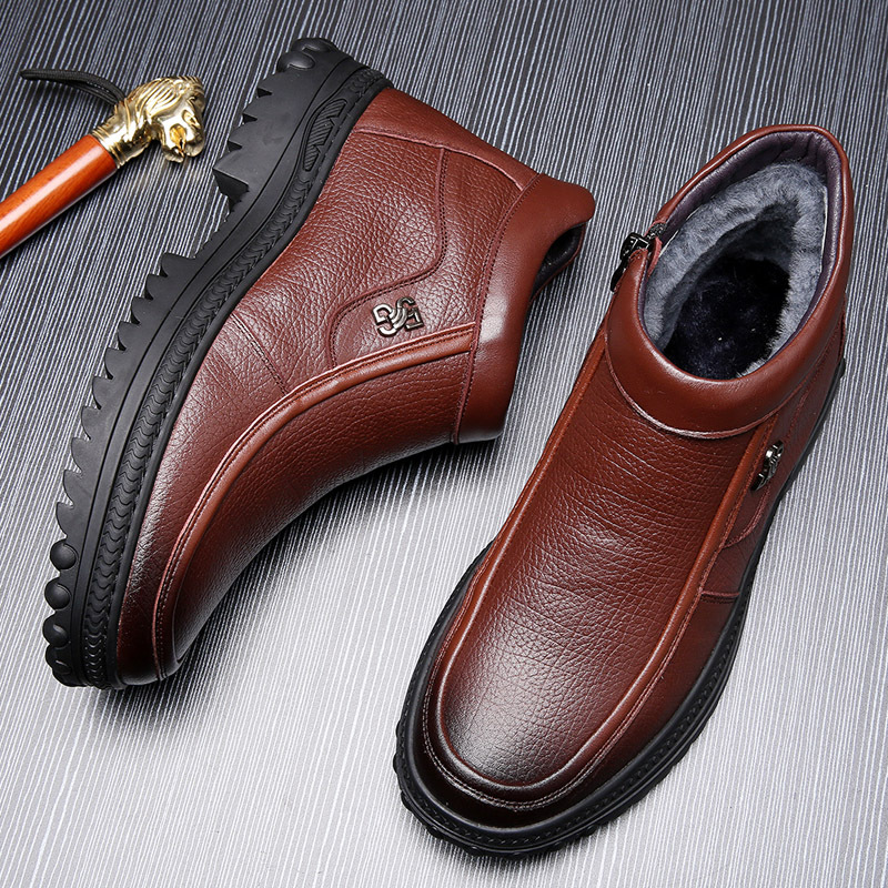 Winter Wool Cotton Fleece-lined Warm Genuine Leather Northeast Leather Shoes - Image 2