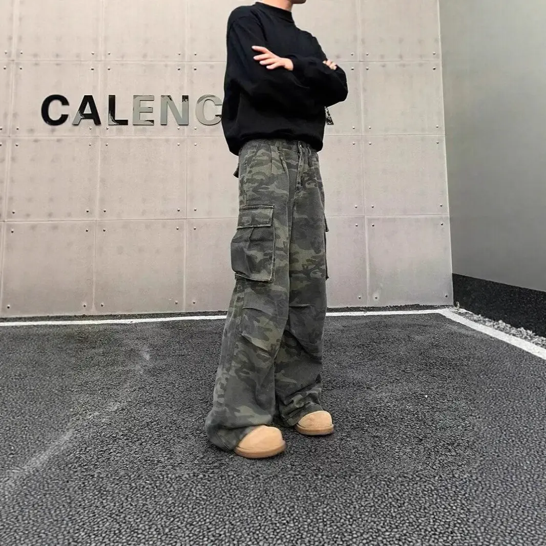 American Vintage Crumpled Multi-pocket Washed Camouflage Cargo