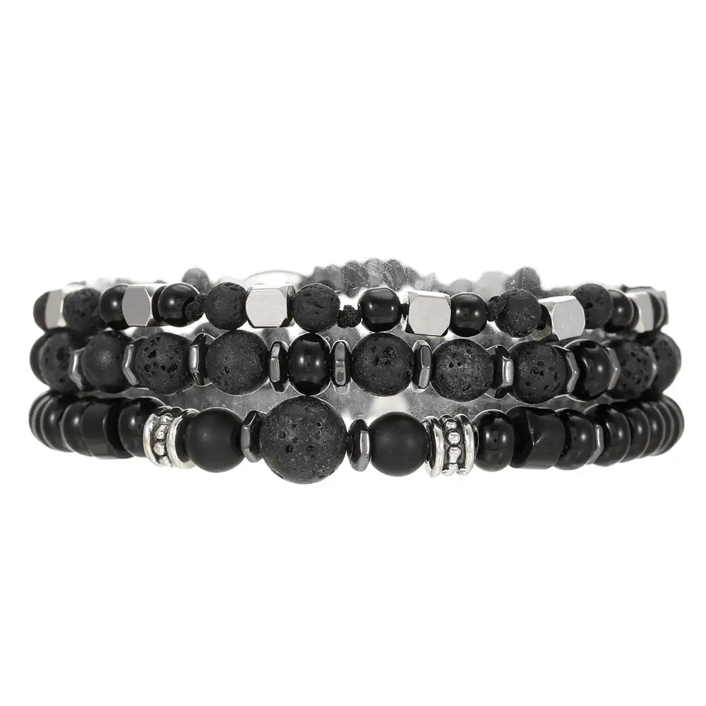 Men's Minimalist Layered Natural Stone Frosted Bracelet