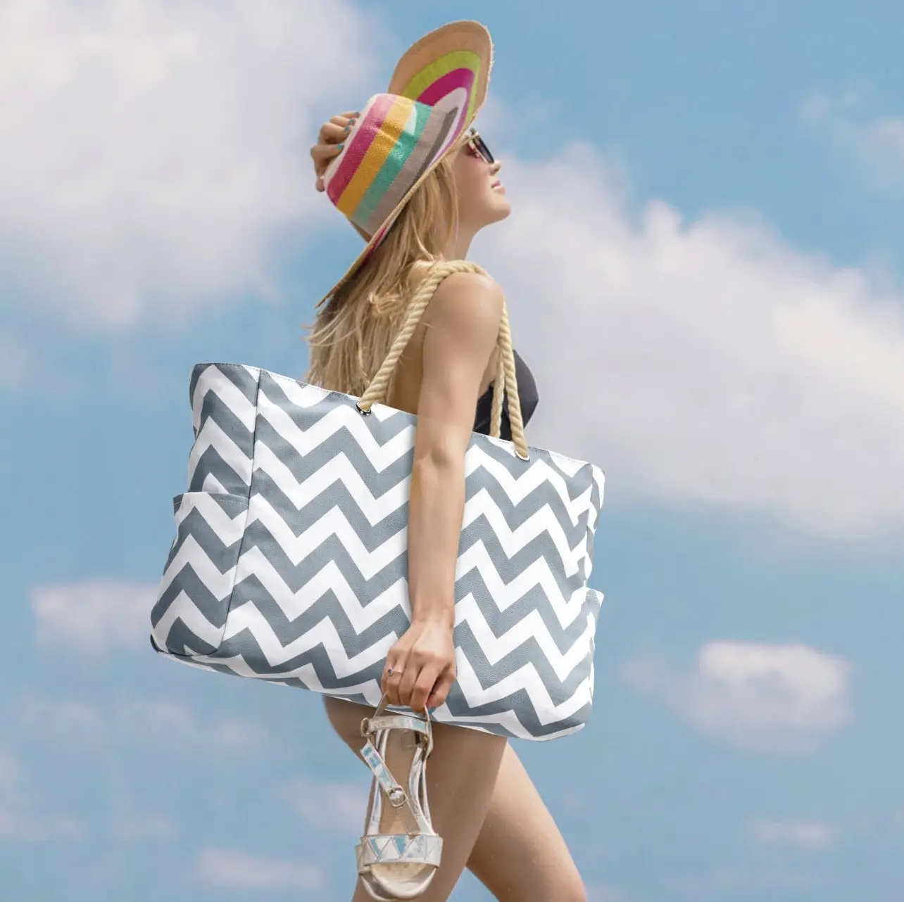 Summer Beach Bag With Wave Pattern