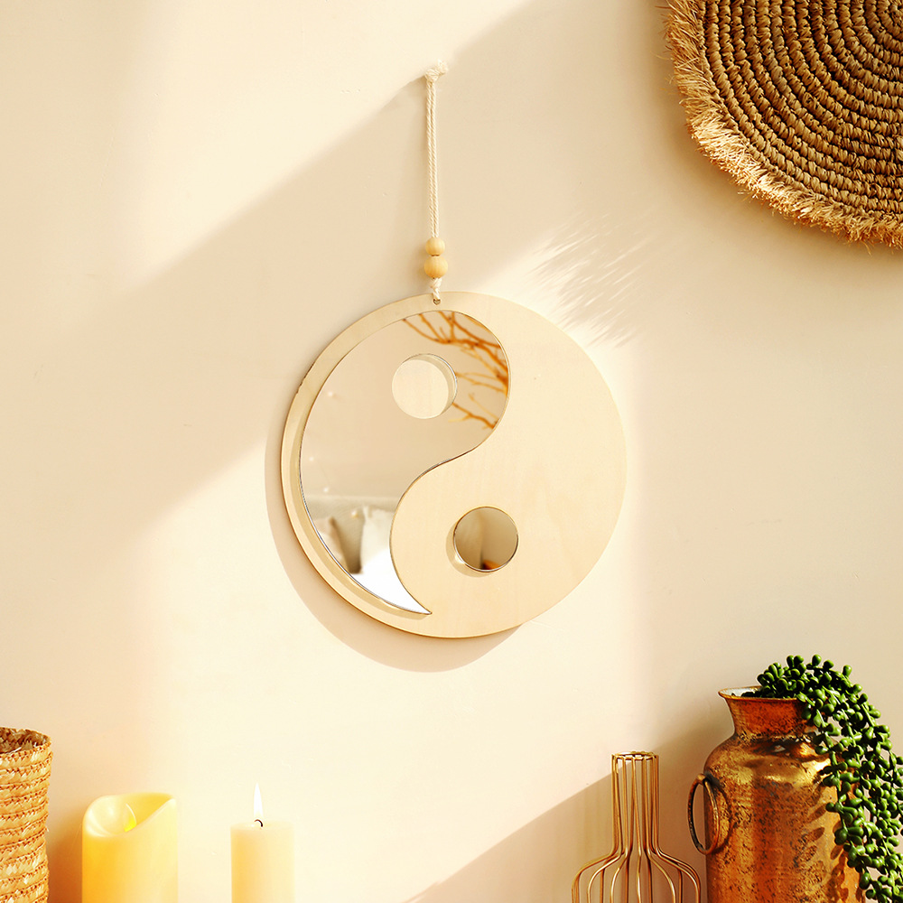Wooden Yin Yang Mirror Decoration