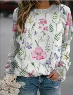 3D Round Neck Sweater Women's Fresh Flower Figure - Ffy23050601-Xl - View 1