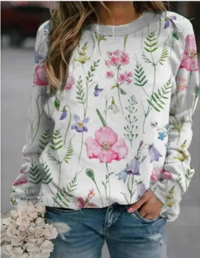 3D Round Neck Sweater Women's Fresh Flower Figure Ffy23050601 Xl - Shop at LoveMi