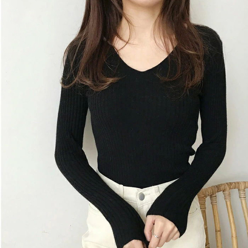 Bottoming Shirt 3 Kinds Of Rib Knitted Top Black - Shop at LoveMi