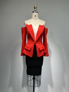 Loose Top Casual Tight Skirt Suit - Black - View 1