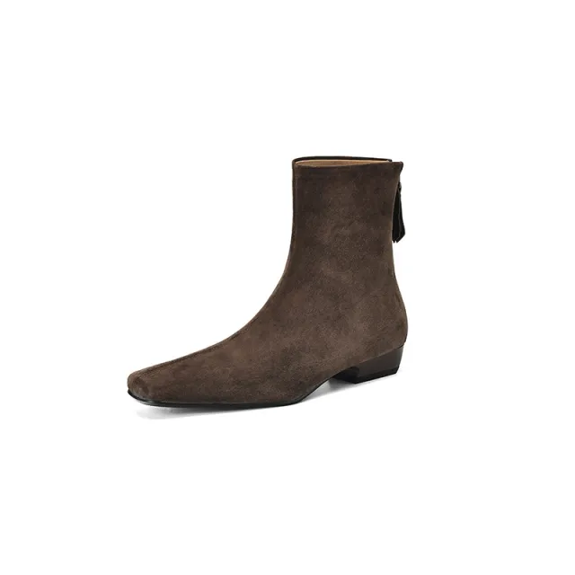 Womens Suede Leather Low Heel Ankle Boots Genuine Leather Style Boots Brown - Shop at LoveMi
