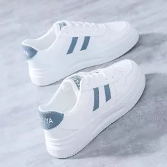 Women's All-matching Casual Sports Leather Summer White Sneakers Internet Celebrity - Blue - View 1