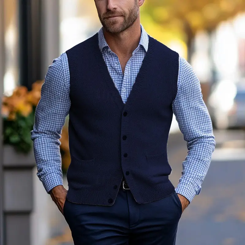 New Mens Knitted Sweater Solid-color Vest