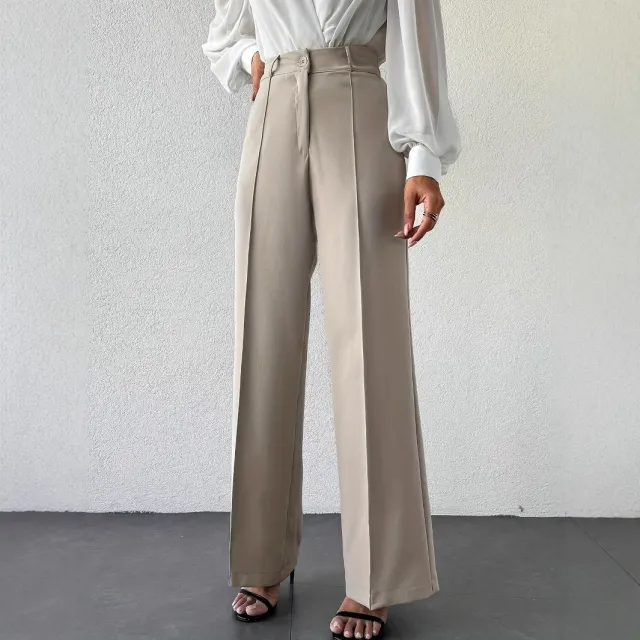 Temperament High Waist Slimming And Straight Casual Trousers Apricot - Shop at LoveMi