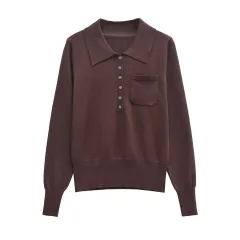 Fashion Women's Wear Wool Blending Cardigan - Brown - View 1